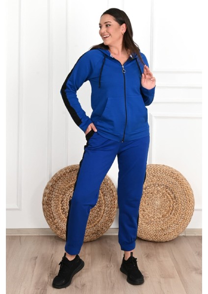 Kadın Yan Şerit Detaylı Büyük Beden Eşofman Takımı 3504-23 indirimleri