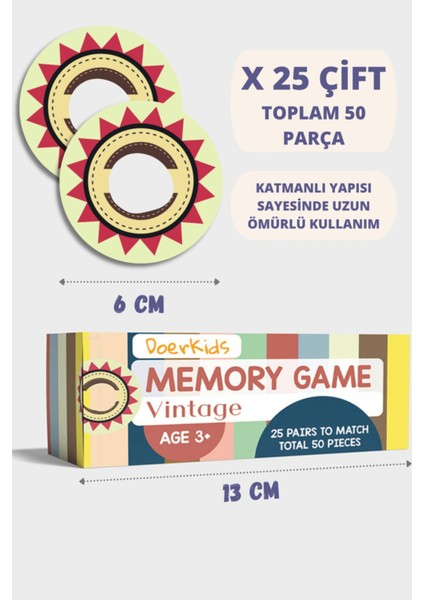 Vintage Memory Game - Eşleştirme Beceri Hafıza Oyunu - 4 Farklı Kullanım