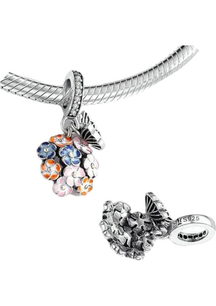 Menekşe Buketi ve Kelebek Charm | 925 Ayar Gümüş fiyatları