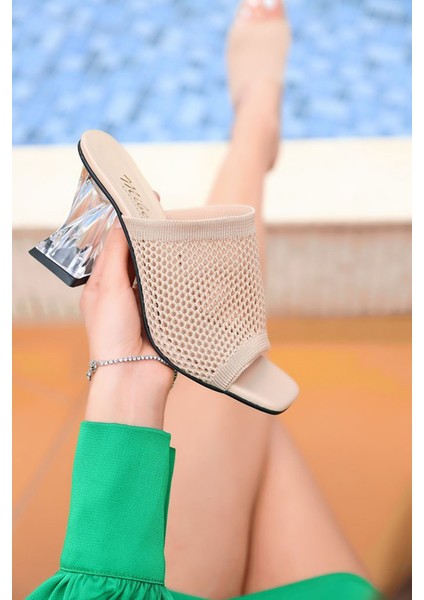 Erbakva Krem Triko Şeffaf Kadın Topuklu Terlik fırsatları