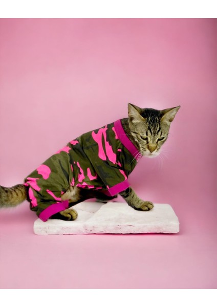 Pinky Camouflage Penye Tulum Kedi Tulumu Kedi Elbisesi
