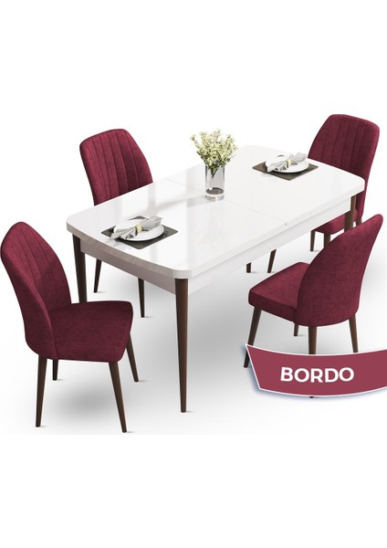 Concept Teo Serisi 80X132 Açılabilir Beyaz Masa Ceviz Gürgen Ayak Mutfak Masası Takımı 4 Sandalye