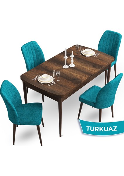 Concept Teo Serisi Açılabilir 80X132 Barok Ahşap Desen Mutfak Masası Takımı 4 Sandalye