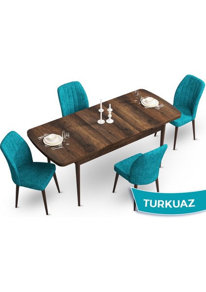 Concept Teo Serisi Açılabilir 80X132 Barok Ahşap Desen Mutfak Masası Takımı 4 Sandalye fiyatları