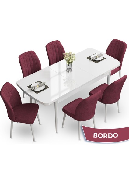 Concept Teo Serisi 80X132 Açılabilir Beyaz Mutfak Masası Takımı ve 6 Sandalye