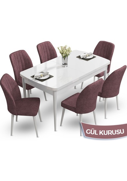 Concept Teo Serisi 80X132 Açılabilir Beyaz Mutfak Masası Takımı ve 6 Sandalye