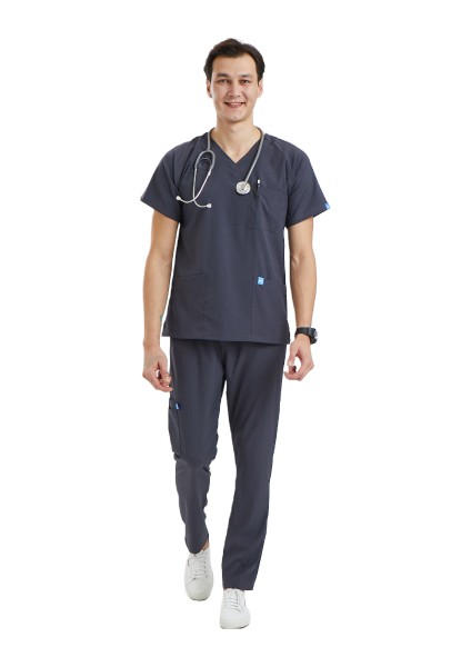 Basıc- Erkek Likralı Koyu Gri Üniforma Takımı