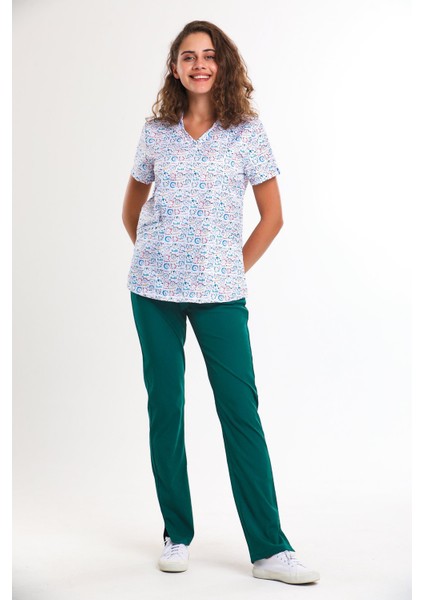 Baskılı- Kadın Medikal Üniforma Takımı