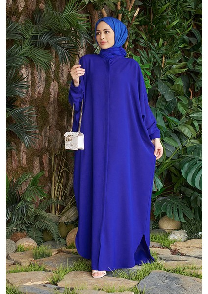 6571 Krep Saks Mavi Abaya 2023
