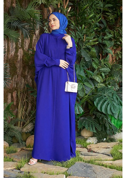 6571 Krep Saks Mavi Abaya 2023