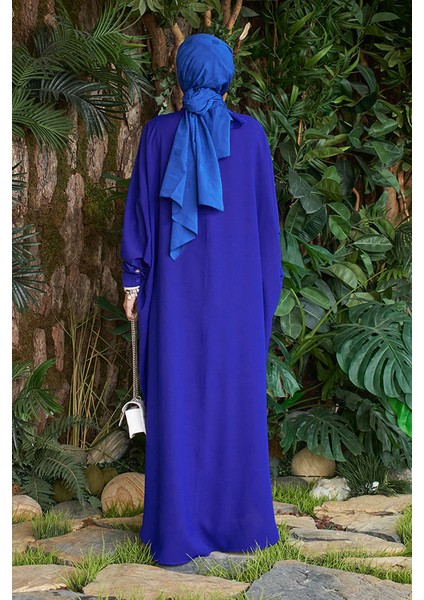 6571 Krep Saks Mavi Abaya 2023