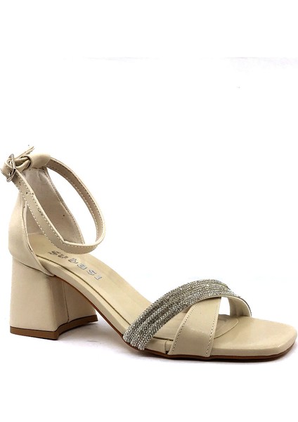 Sb 2600 6,5 cm Çapraz Taşlı Ten Bayan Topuklu Ayakkabı fiyatları