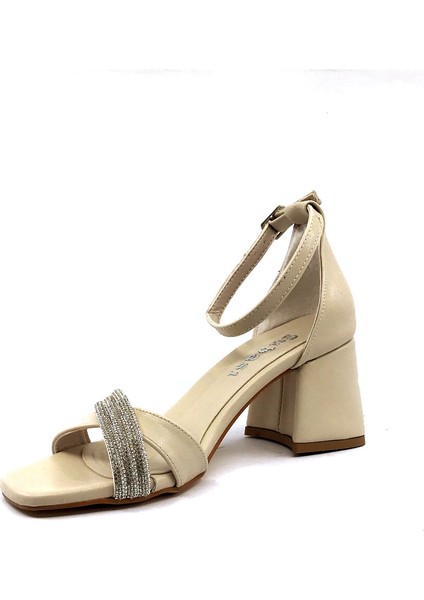 Sb 2600 6,5 cm Çapraz Taşlı Ten Bayan Topuklu Ayakkabı modelleri