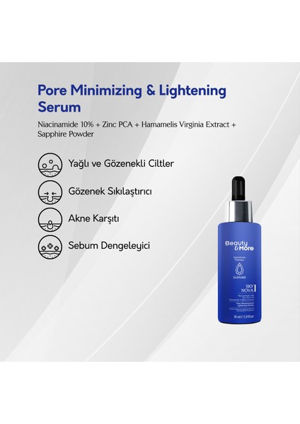 Safir Sky Nova & Aydınlatıcı Serum 30 ml Niacinamide 10% + Zinc PCA + Hamamelis Virginia Extract + Safir Powder