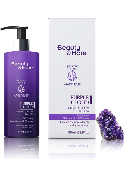 Ametist Purple Cloud Yağlı ve Akneli Ciltler Için Yüz Yıkama Jeli 250 ml Salicylic Acid 1,5% + Zinc PCA+ Ametist Powder