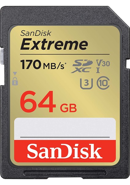 Extreme Sdxc Uhs-I Hafıza Kartı 64 GB (V30, 170 Mb/s Aktarım, U3, 4K UHD Videolar, Sandisk Quickflow Teknolojisi, Su Geçirmez, Darbeye Dayanıklı, Isıya Dayanıklı)