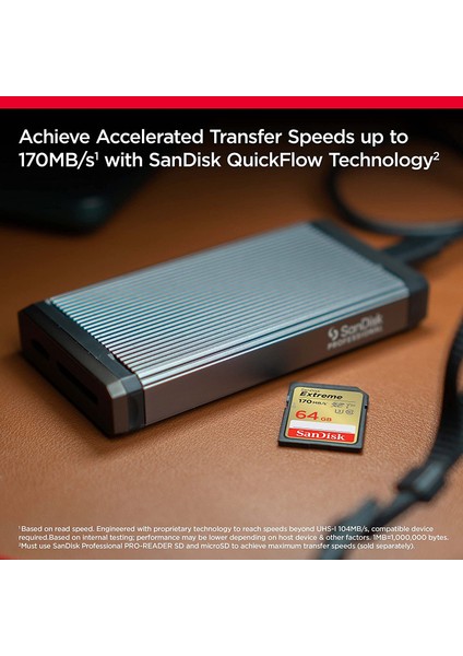Extreme Sdxc Uhs-I Hafıza Kartı 64 GB (V30, 170 Mb/s Aktarım, U3, 4K UHD Videolar, Sandisk Quickflow Teknolojisi, Su Geçirmez, Darbeye Dayanıklı, Isıya Dayanıklı) modelleri