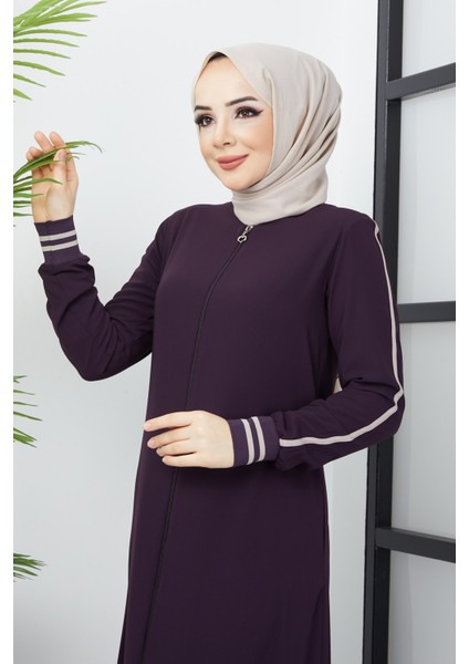 Çizgi Detaylı Mürdüm Ferace fırsatları