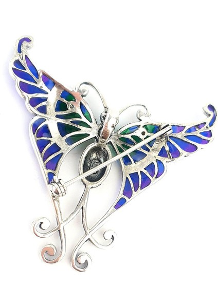 İnci Detaylı Kelebek Figürlü Özel Mineli Vitray İşçiliği 925ayar Gümüş Tasarım Yaka İğnesi Broş ve Kolye fırsatları