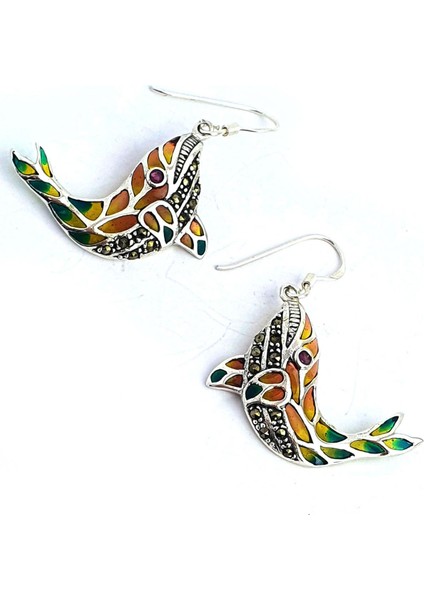 Balina Figürlü Mineli Vitray Işçiliği 925AYAR Gümüş Küpe fiyatları