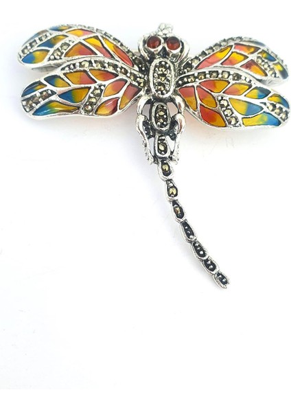 Yusufçuk Figürlü Özel Mineli Vitray İşçiliği 925ayar Gümüş Tasarım Yaka İğnesi Broş ve Kolye fiyatları