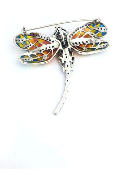 Yusufçuk Figürlü Özel Mineli Vitray İşçiliği 925ayar Gümüş Tasarım Yaka İğnesi Broş ve Kolye modelleri