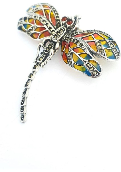 Yusufçuk Figürlü Özel Mineli Vitray İşçiliği 925ayar Gümüş Tasarım Yaka İğnesi Broş ve Kolye fırsatları