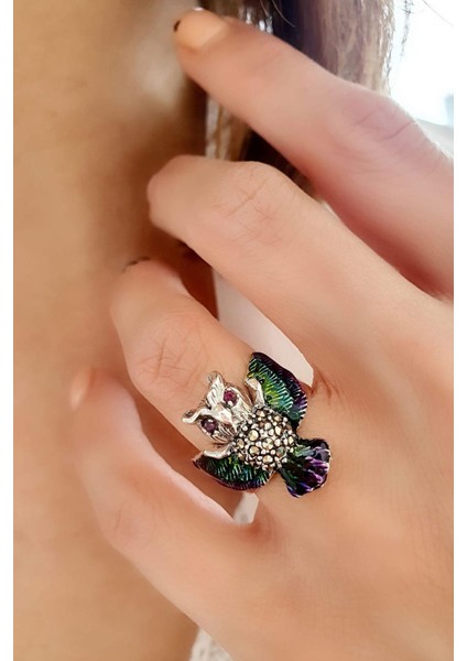 Markazit Taş Detaylı Mineli 925AYAR Gümüş Baykuş Tasarım Yüzük