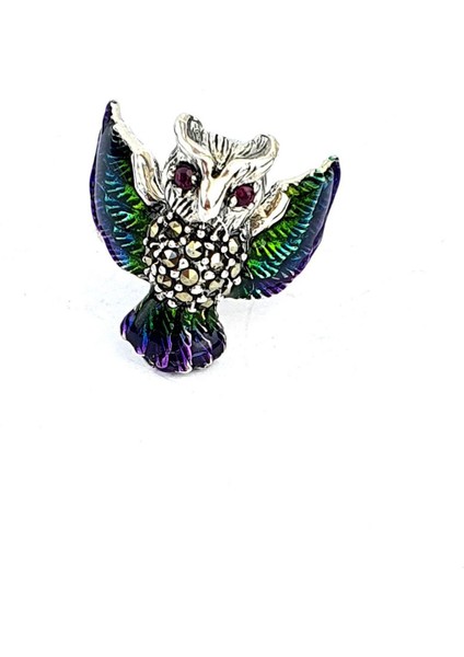 Markazit Taş Detaylı Mineli 925AYAR Gümüş Baykuş Tasarım Yüzük fiyatları