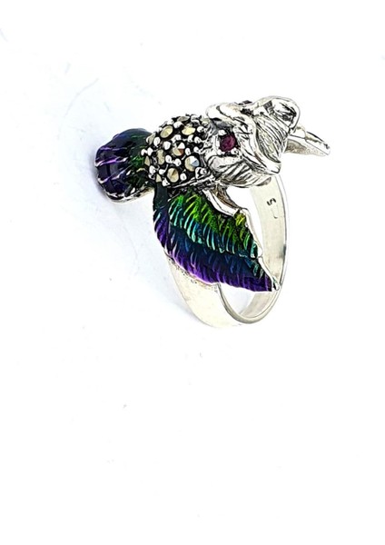 Markazit Taş Detaylı Mineli 925AYAR Gümüş Baykuş Tasarım Yüzük fırsatları