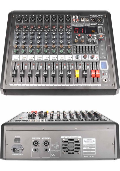 MPX-1200P Power Mikser Amfi 8 Kanal 2 x 600W Multi Efekt Bt Eq USB