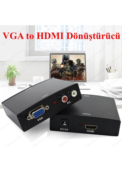 Vga+R/l Audio To HDMI Converter Ses Destekli Vga-Hdmı Çevirici