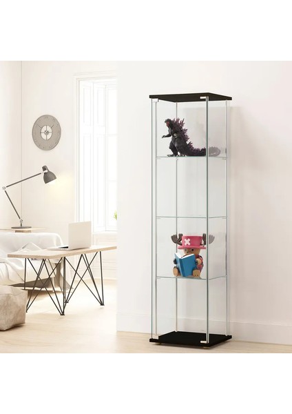 Cam Vitrin Gümüşlük Büfe Kitaplık Camlı Koleksiyon Vitrini Detolf Cam Vitrin Teşhirvitrin 3+4 Raflı