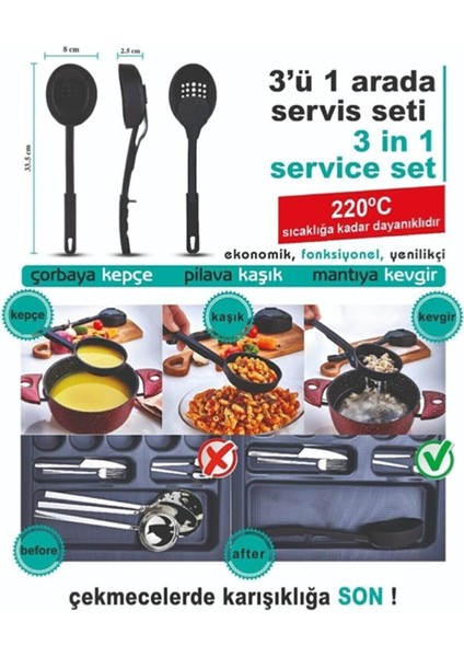 Pratik 3'ü 1 Arada Tekli Kepçe Kevgir Kaşık Seti Servis Seti 3 In 1 Set fiyatları