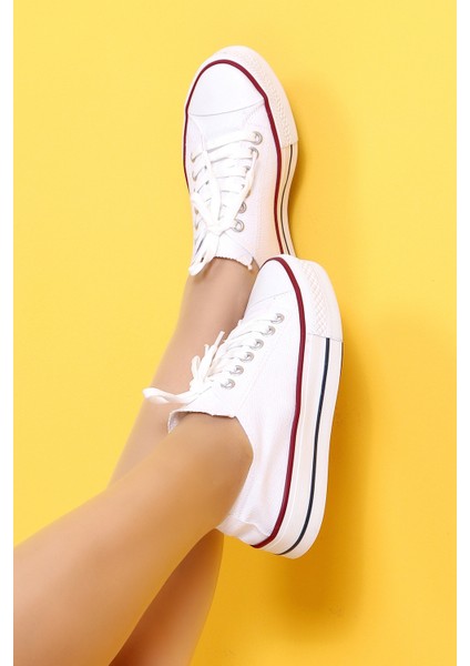 Skywalk Keten Beyaz Yüksek Taban Sneaker Spor Ayakkabı