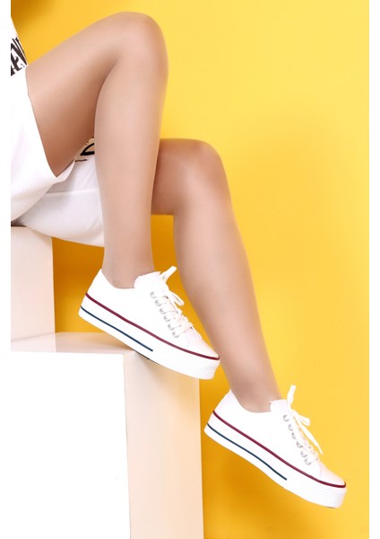 Skywalk Keten Beyaz Yüksek Taban Sneaker Spor Ayakkabı fırsatları