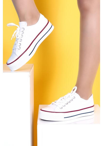 Skywalk Keten Beyaz Yüksek Taban Sneaker Spor Ayakkabı