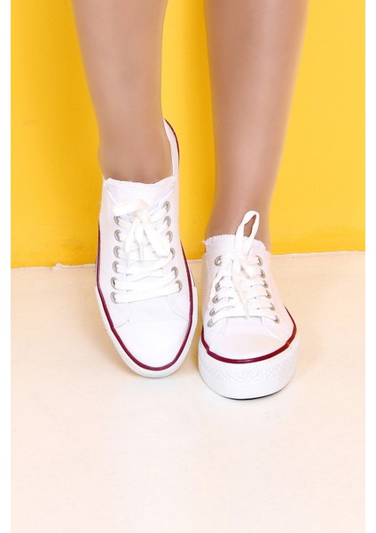 Skywalk Keten Beyaz Yüksek Taban Sneaker Spor Ayakkabı
