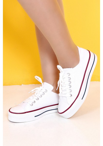 Skywalk Keten Beyaz Yüksek Taban Sneaker Spor Ayakkabı