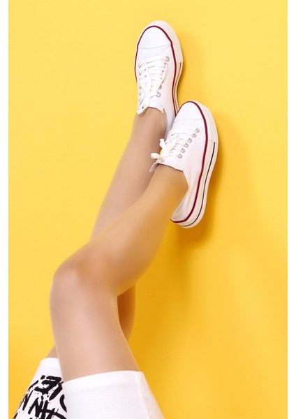 Skywalk Keten Beyaz Yüksek Taban Sneaker Spor Ayakkabı