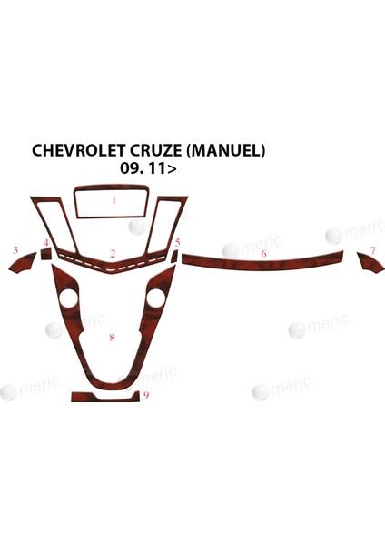 Meriç® Chevrolet Cruze Ön Torpido Kaplama Maun (Manuel) 9 Prç 2011-2016-›