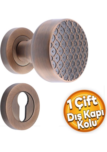 Linda Dış Kapı Tokmağı Topuzu Kolu Metal Tokmak Antik Sarı Kapı Kolu Yale Sağa Sola Uygun 1 Takım