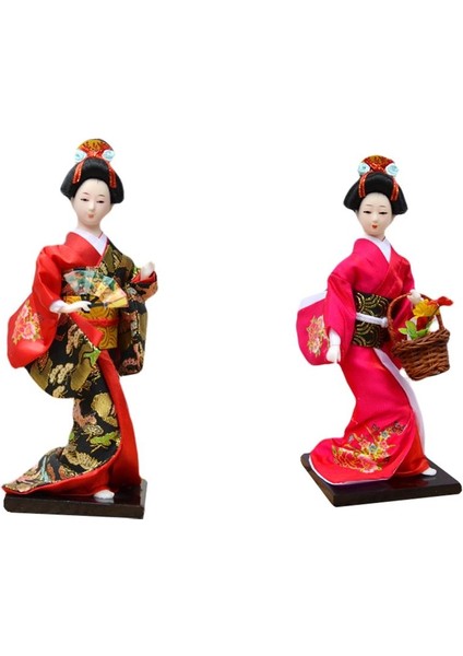 2 Adet Japon Kimono Geisha Bebek Asyalı Geisha El Işi Ofis Dekoru Gül Kırmızı (Yurt Dışından)