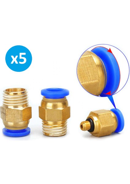 Pnömatik Düz Erkek Rekor 1/4x6 mm Paket 5 Adet