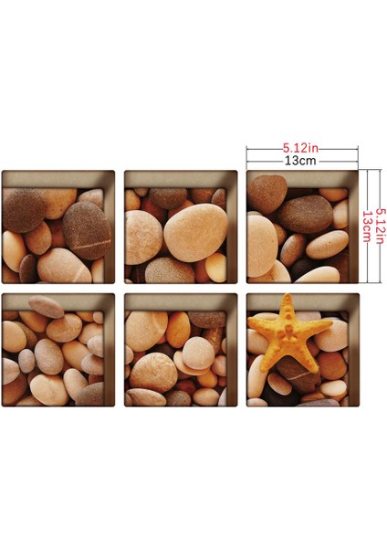 3d Küvet Appliques Çıkartmaları Çıkartmalar Küvet 6pcs 13x13cm Çakıl (Kahverengi) (Yurt Dışından)