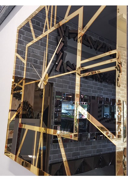 Golden Quare Black Model Altın Siyah Renk 60 Cm x 60 Cm Dekoratif Aynalı Duvar Saati
