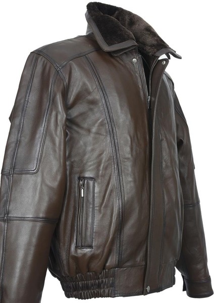 Yakası ve Içi Peluşlu Battal Beden Fındık Renk Erkek Deri Mont fiyatları