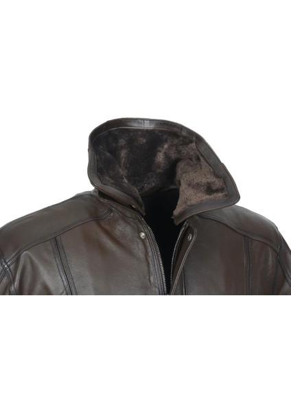 Yakası ve Içi Peluşlu Battal Beden Fındık Renk Erkek Deri Mont modelleri