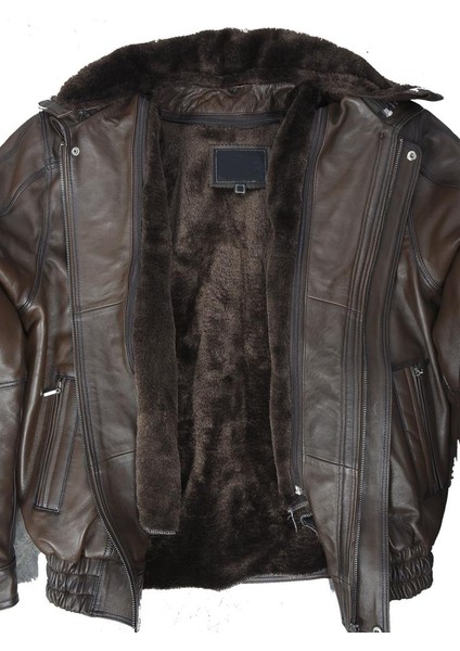 Yakası ve Içi Peluşlu Battal Beden Fındık Renk Erkek Deri Mont fırsatları