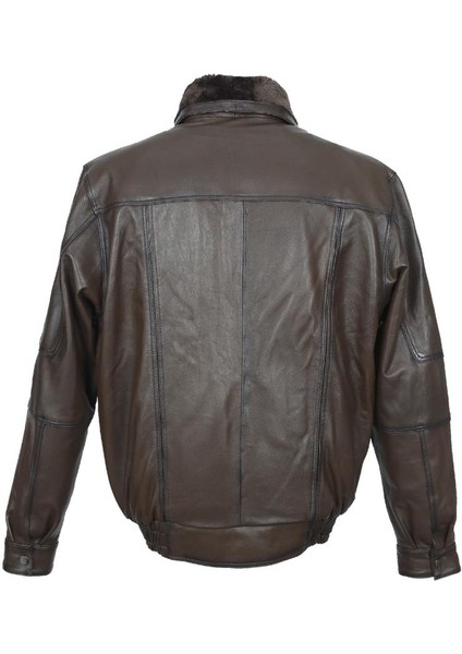 Yakası ve Içi Peluşlu Battal Beden Fındık Renk Erkek Deri Mont indirimleri